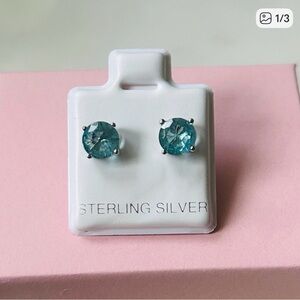 Sterling Silver aquamarine Stud‎ Earrings